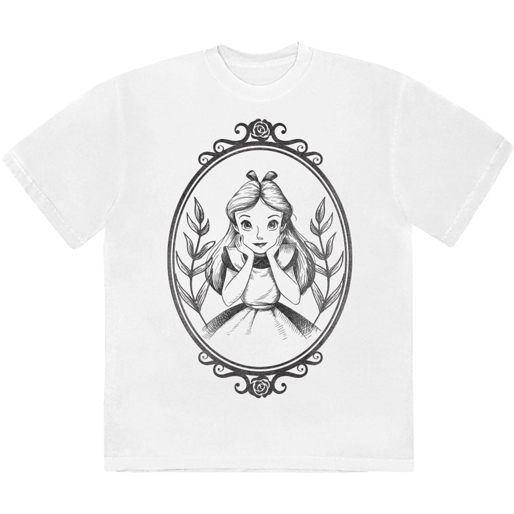Disney Unisex T-Shirt Alice In Wonderland Alice Pose Border White (M)