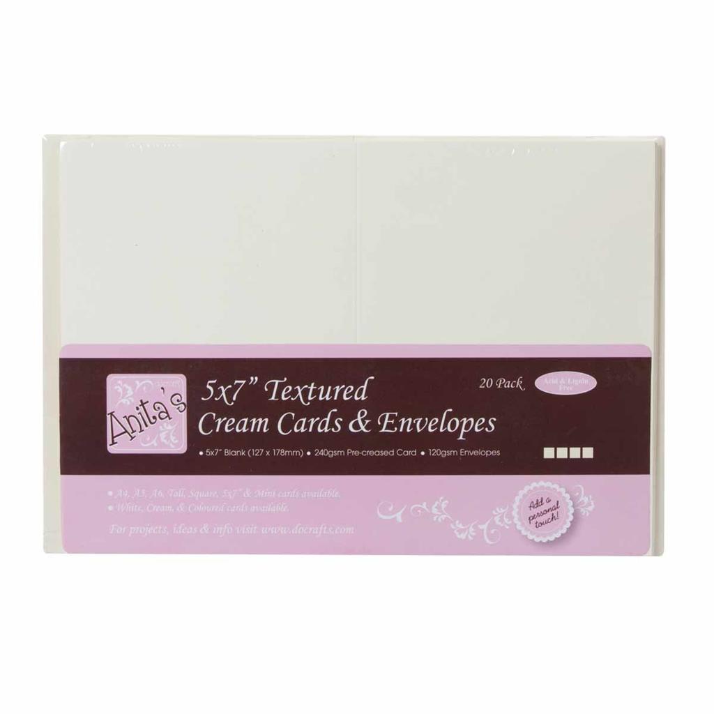 Anita's Cards & Envelopes 5" x 7" 240gsm Textured Cream (20pk)