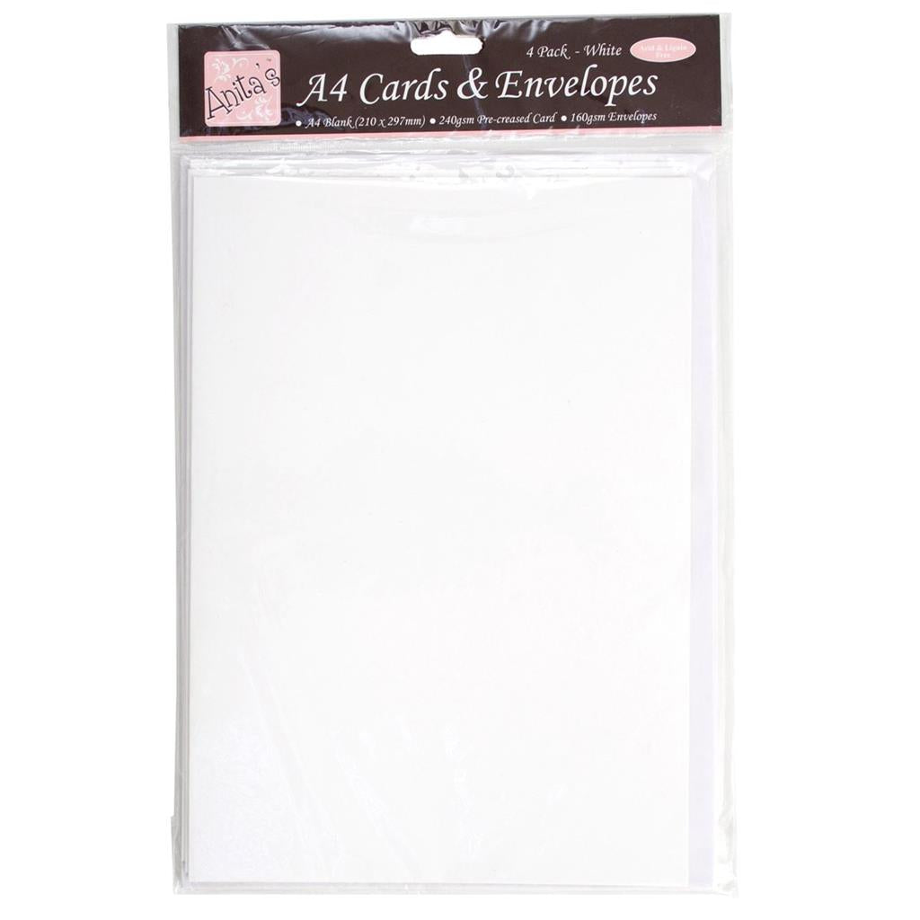 Anita's Cards & Envelopes A4 240gsm White (4pk)