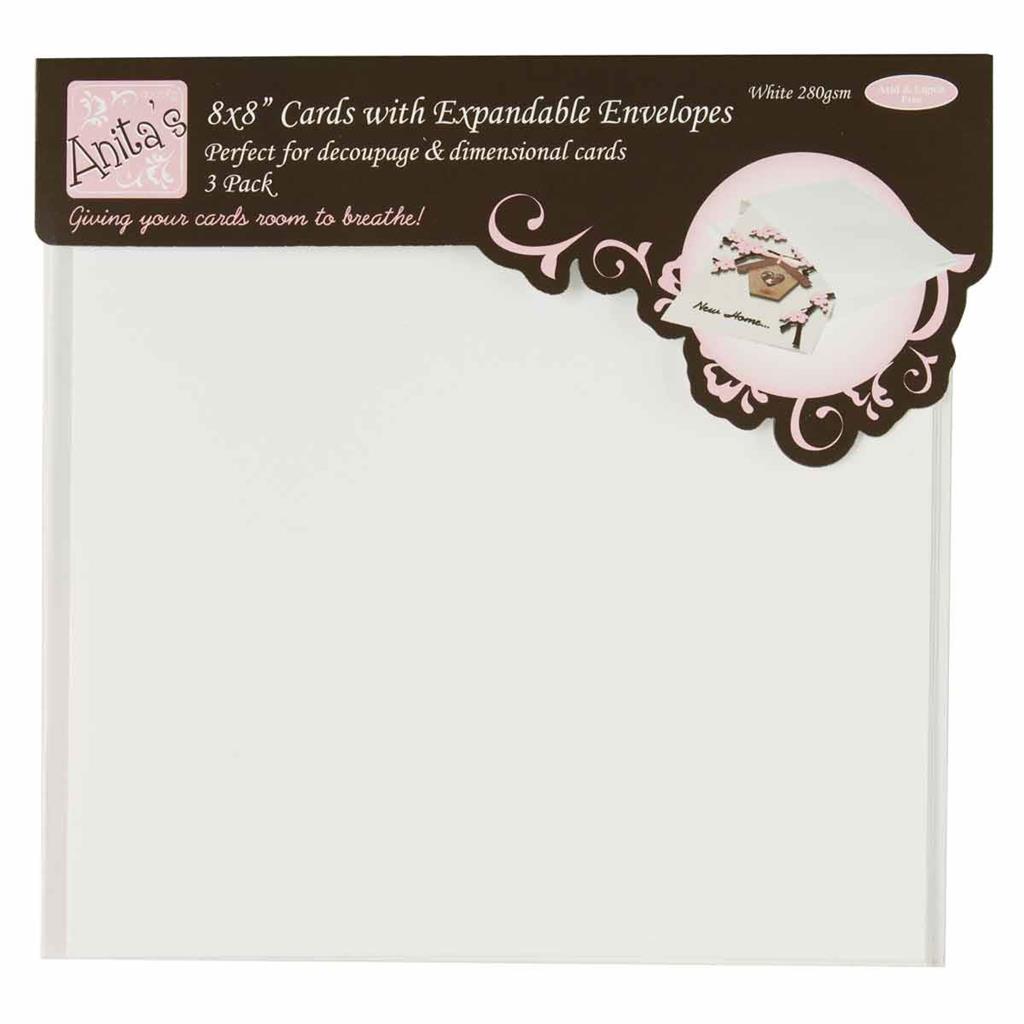 Anita's Cards & Expandable Envelopes 8" x 8"  240gsm White (3pk)