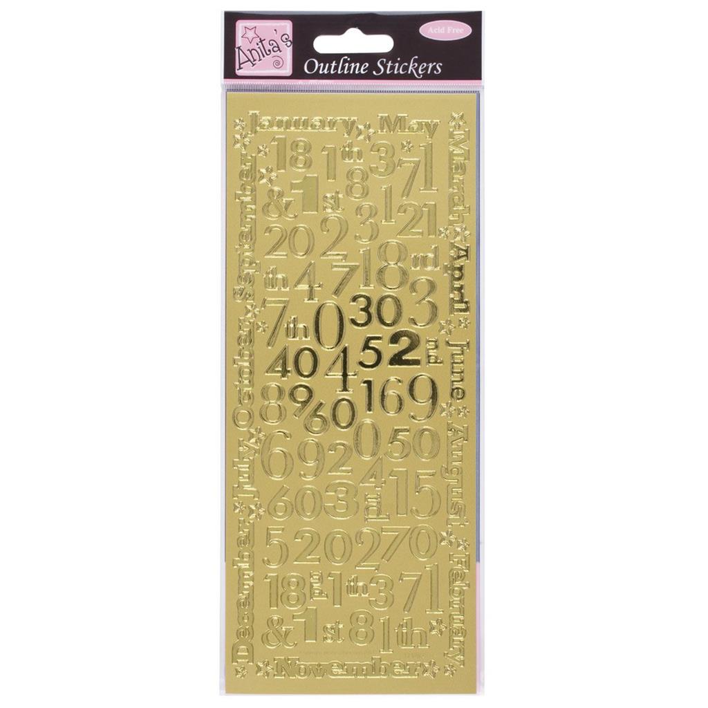 Anita's Outline Stickers - Months & Numbers Gold