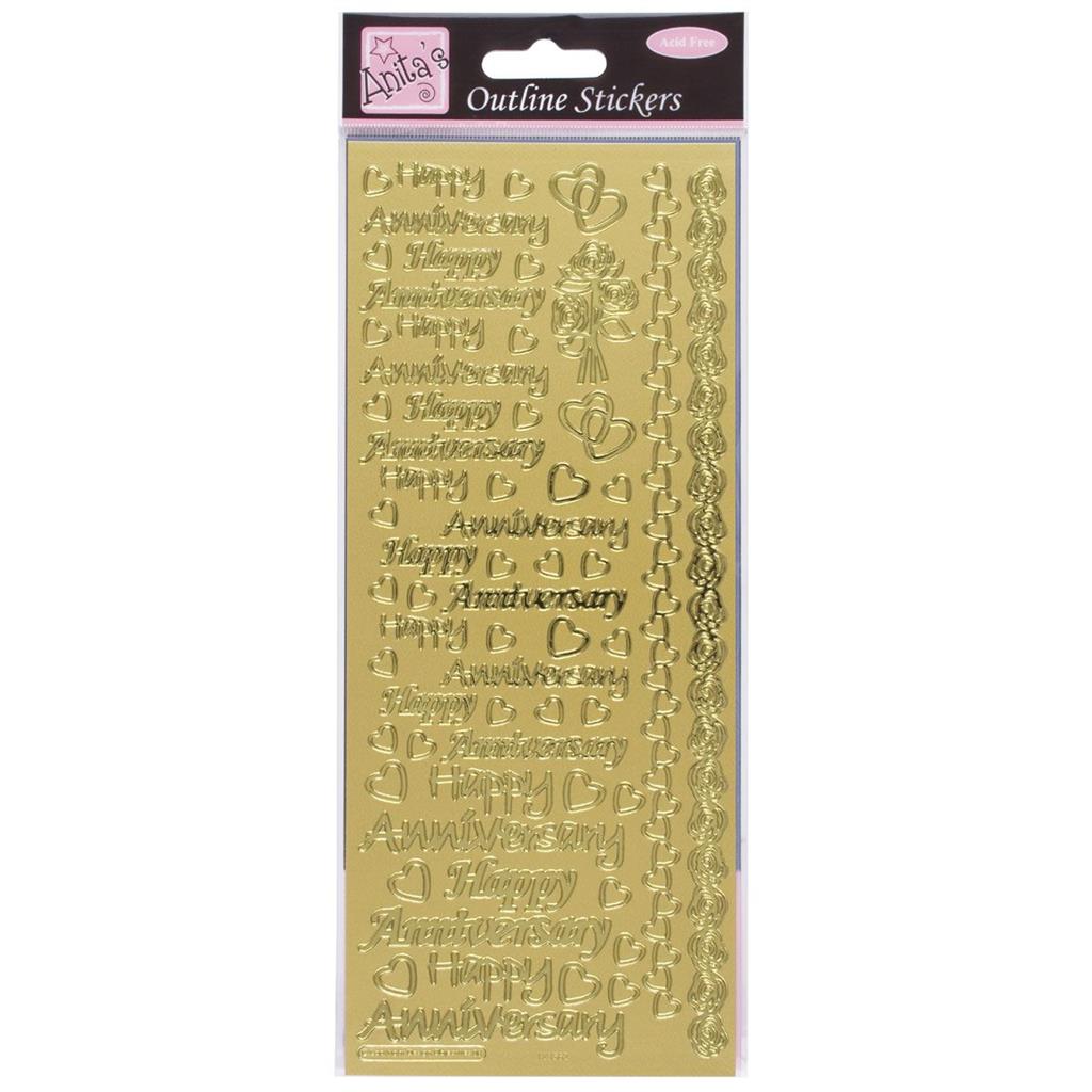 Anita's Outline Stickers - Happy Anniversary Gold