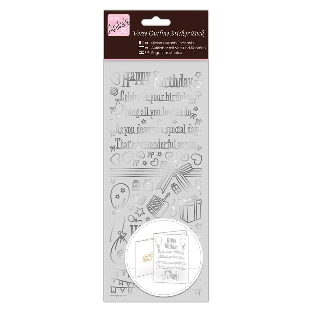 Anita's Outline Stickers - Verses - Happy Birthday Silver