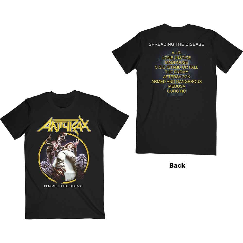 Anthrax Unisex T-Shirt Spreading The Disease Track List (Back Print) Black (XL)