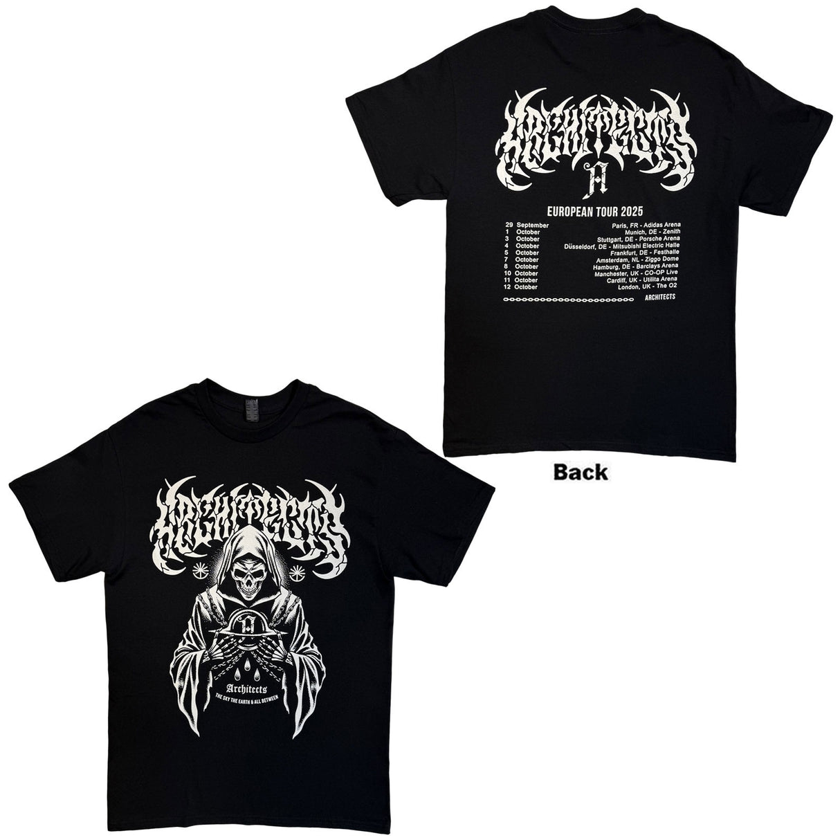 Architects Unisex T-Shirt TSTE & AB Skeleton EU Tour 25 (Back Print) Black (M)