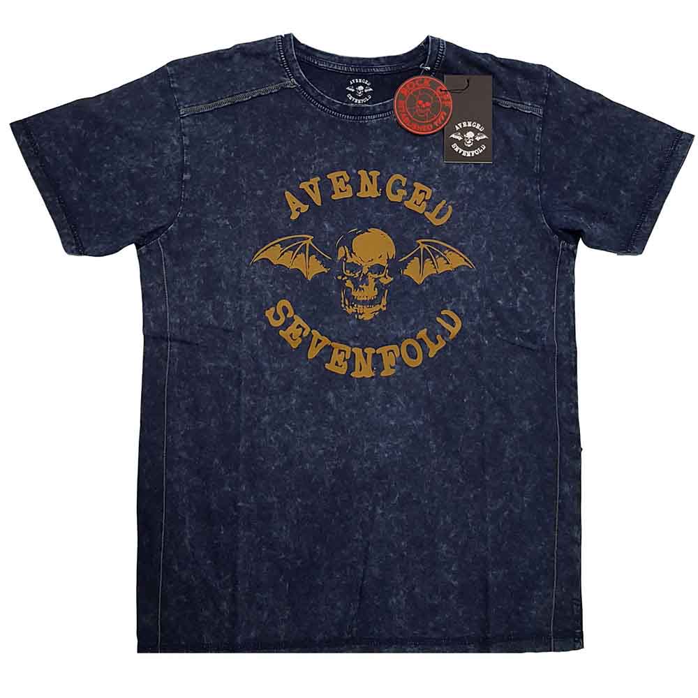 Avenged Sevenfold Unisex T-Shirt (Snow Wash) Logo Navy Blue (S)