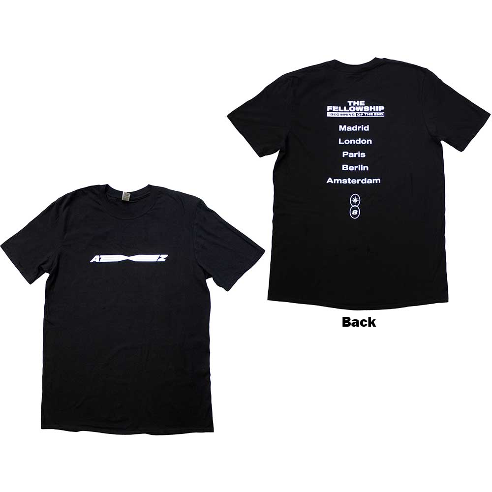 ATEEZ Unisex T-Shirt Fellowship Tour Euro Logo (Back Print & Ex-Tour) Black (XL)
