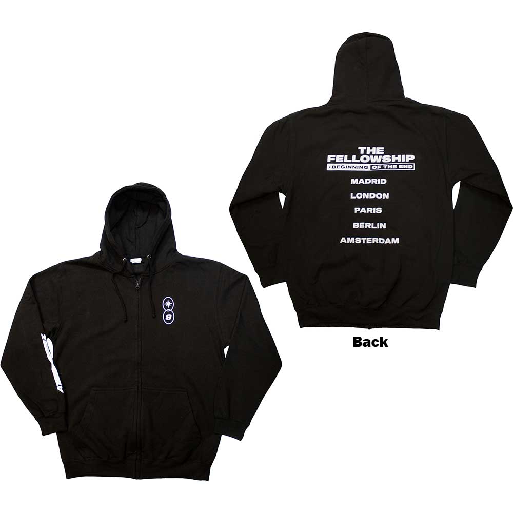 ATEEZ Unisex Zipped Hoodie Fellowship Tour Euro (Back Print) Black (L)