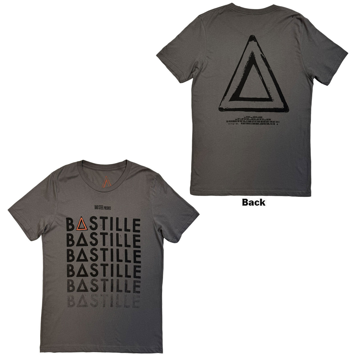 Bastille Unisex T-Shirt Repeat Logo (Back Print) Charcoal Grey Ex-Tour (XXL)