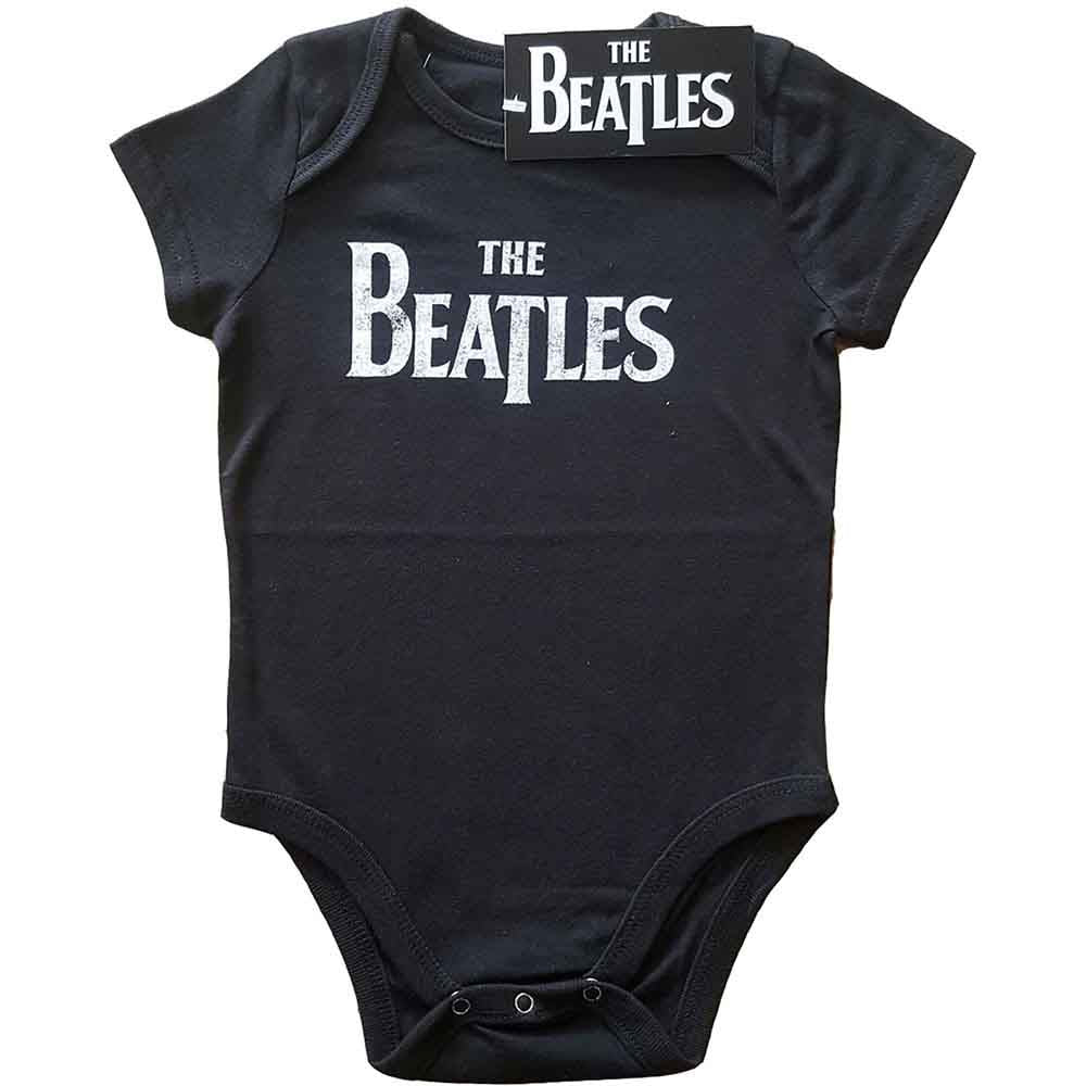 The Beatles Kids Baby Grow Drop T Logo Black (12-18mths)