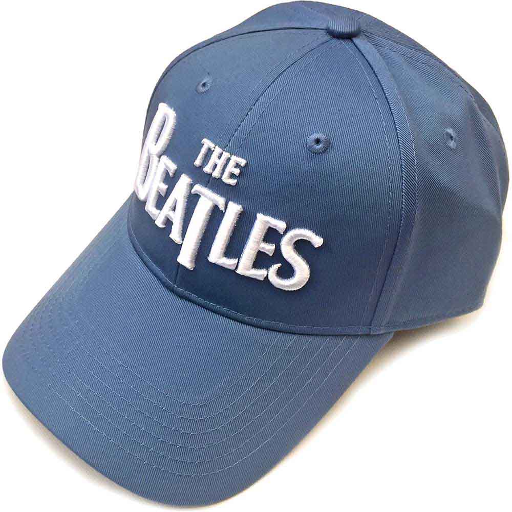 The Beatles Men's Baseball Cap White Drop T Logo (Denim Blue)