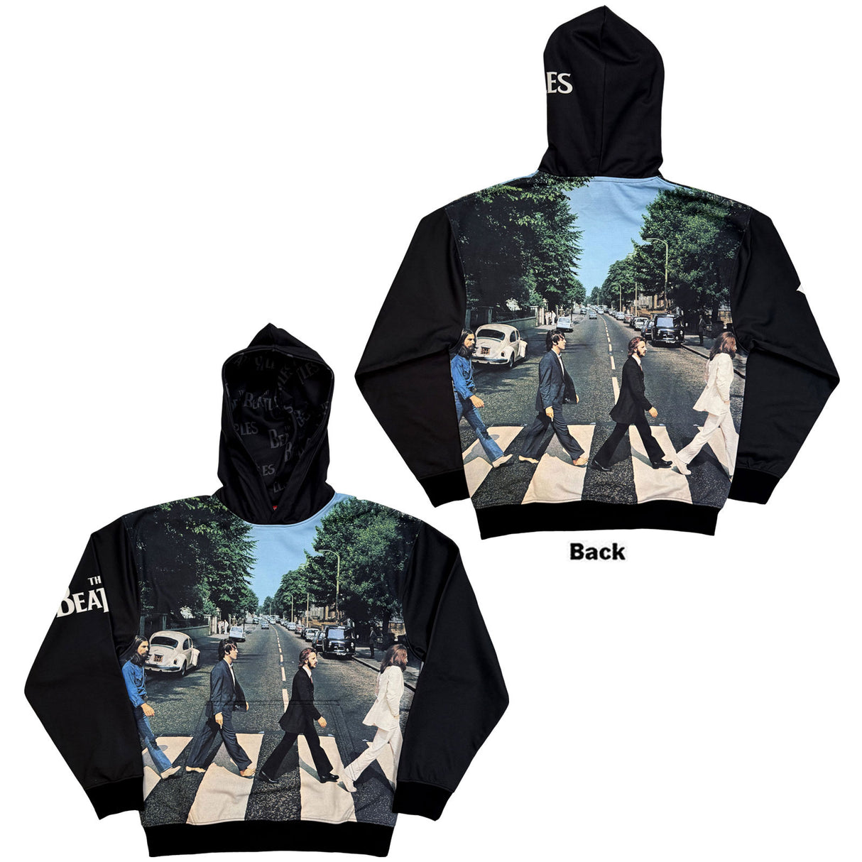 The Beatles Unisex Pullover Hoodie Abbey Road (All Over Print) Black (L)