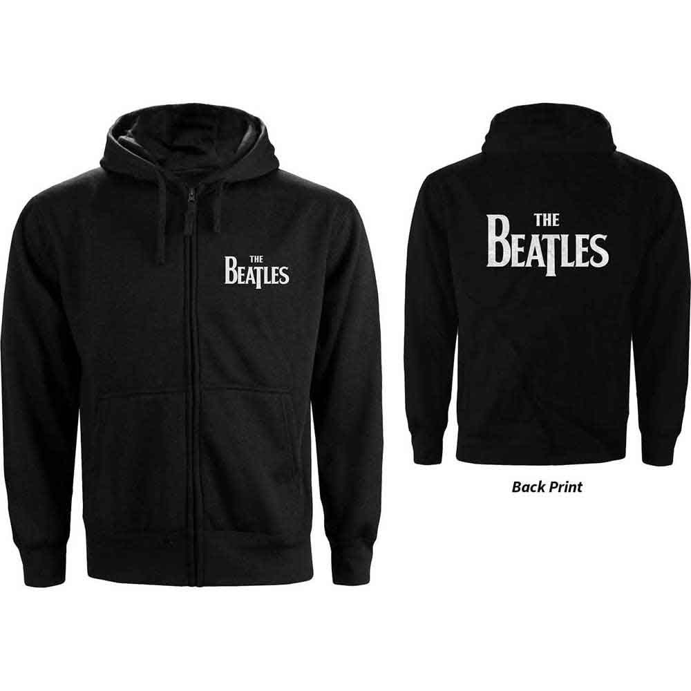 The Beatles Unisex Zipped Hoodie Drop T Logo (Back Print) Black (L)