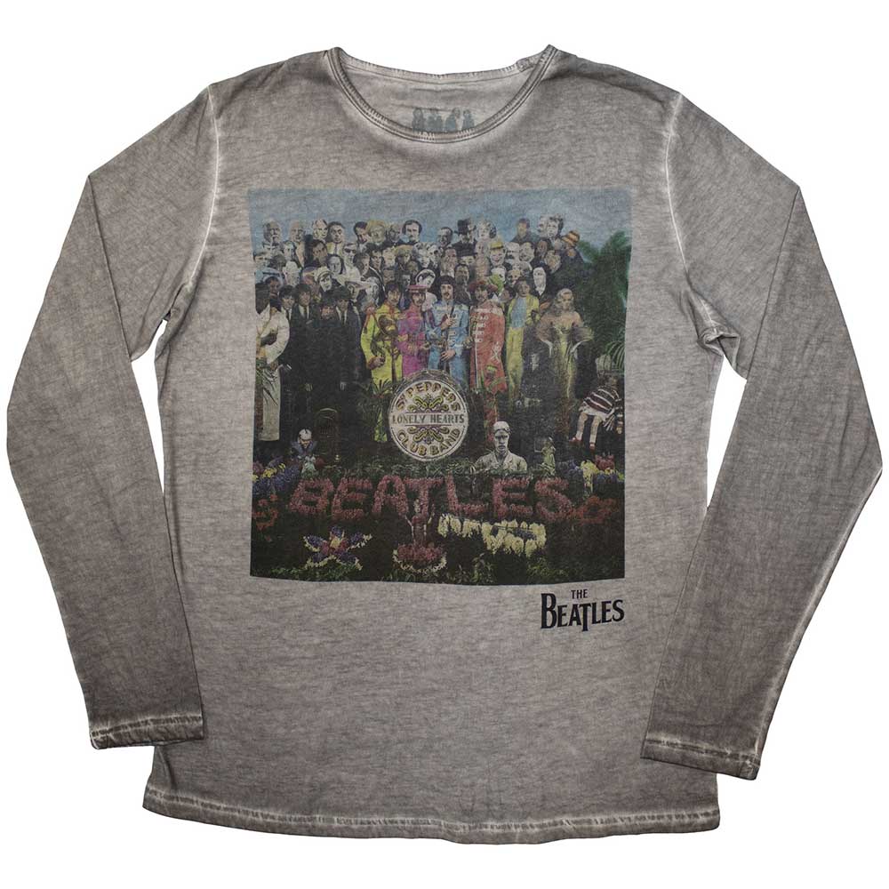 The Beatles Unisex Long Sleeve T-Shirt Sgt Pepper Stone Wash Grey (XS)