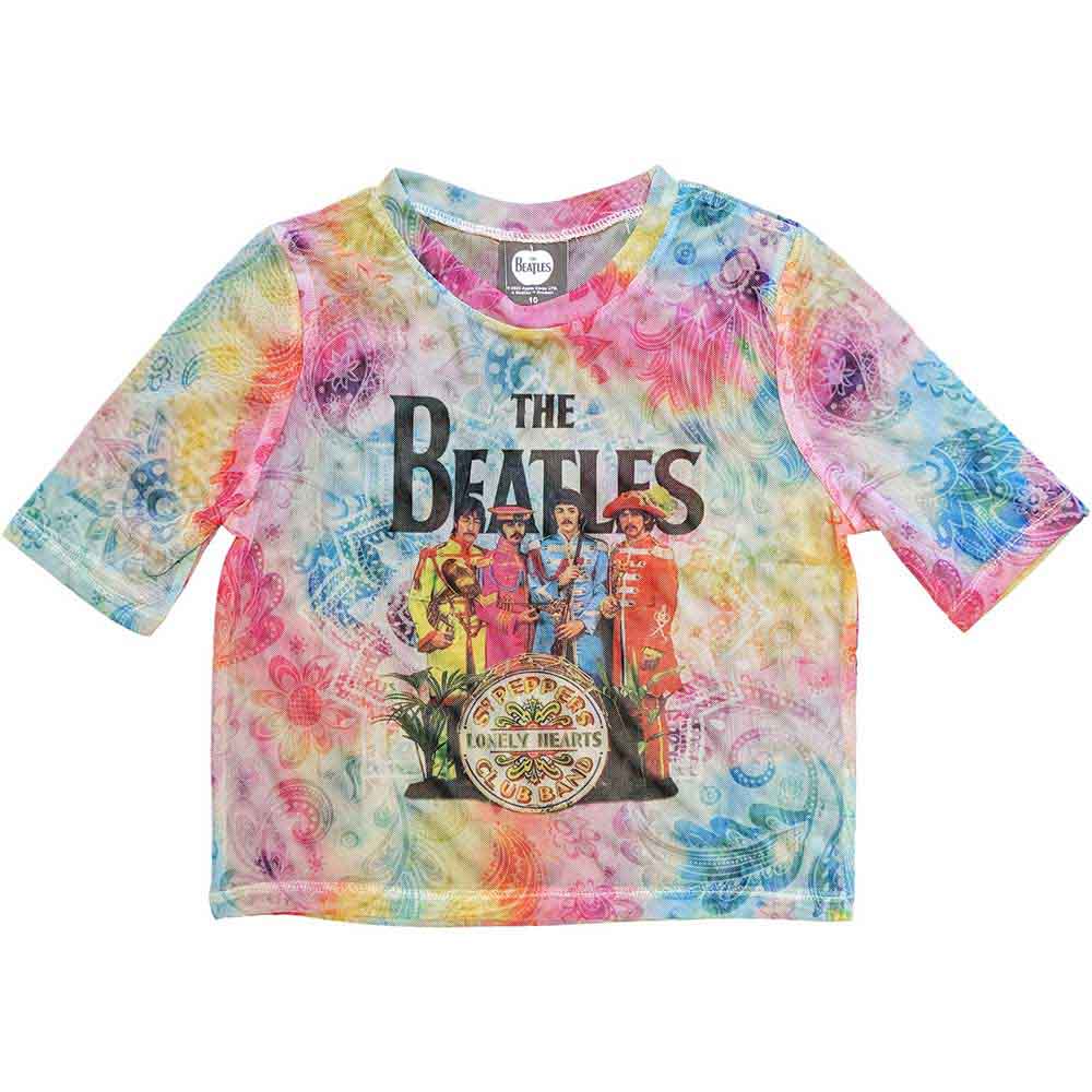 The Beatles Ladies Crop Top Sgt Pepper (Mesh) White (S)