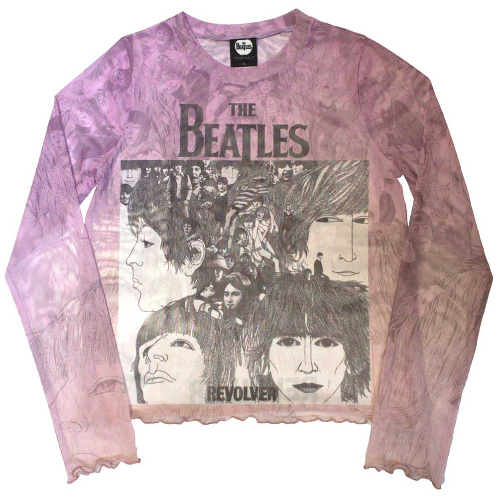 The Beatles Ladies Long Sleeve T-Shirt Revolver (Mesh) Pink (M)