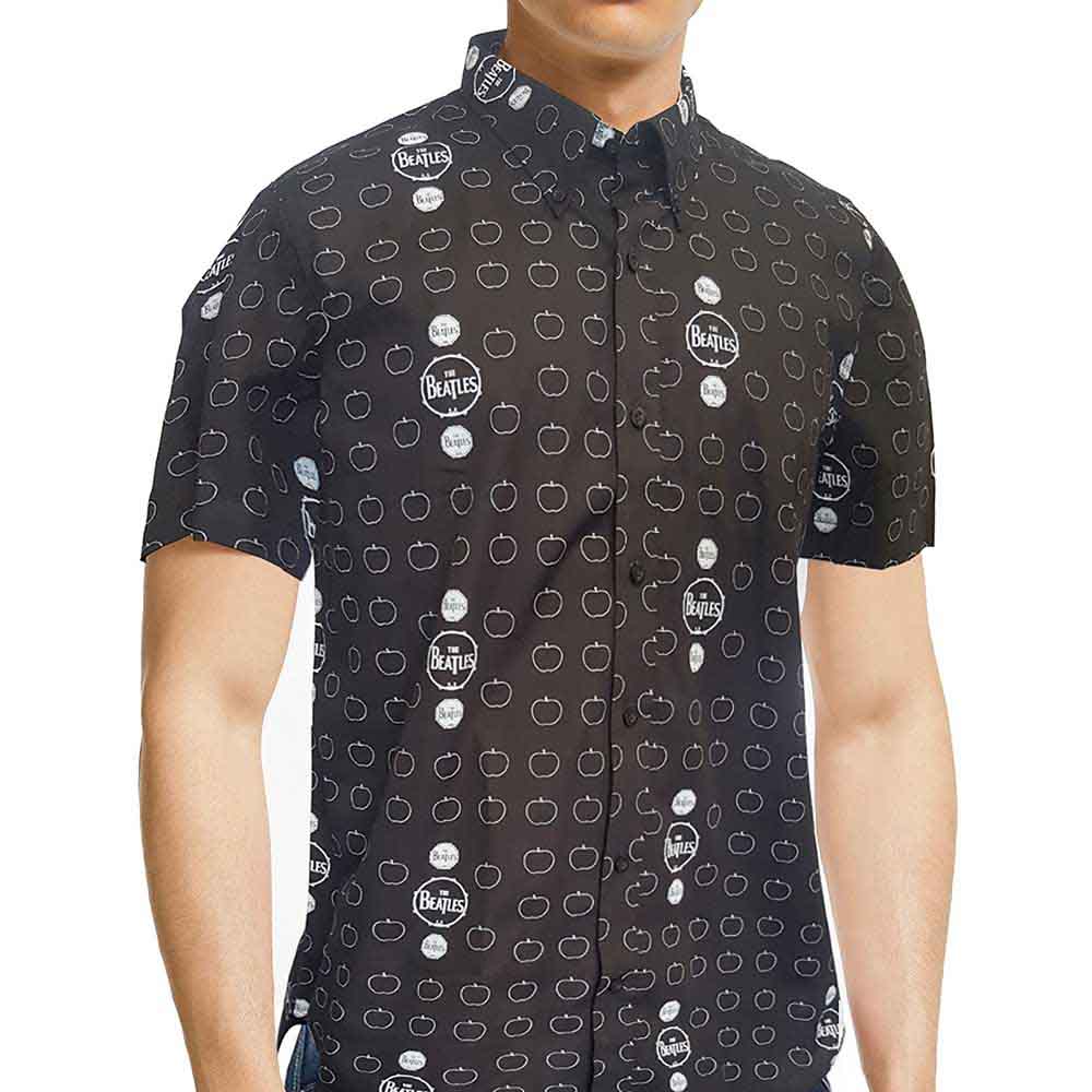 The Beatles Unisex Casual Shirt Drum & Apples Black (XL)