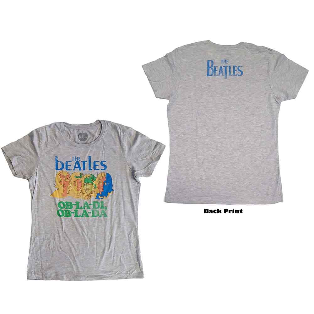 The Beatles Ladies Premium T-Shirt Ob-La-Di (Back Print) Grey (M)