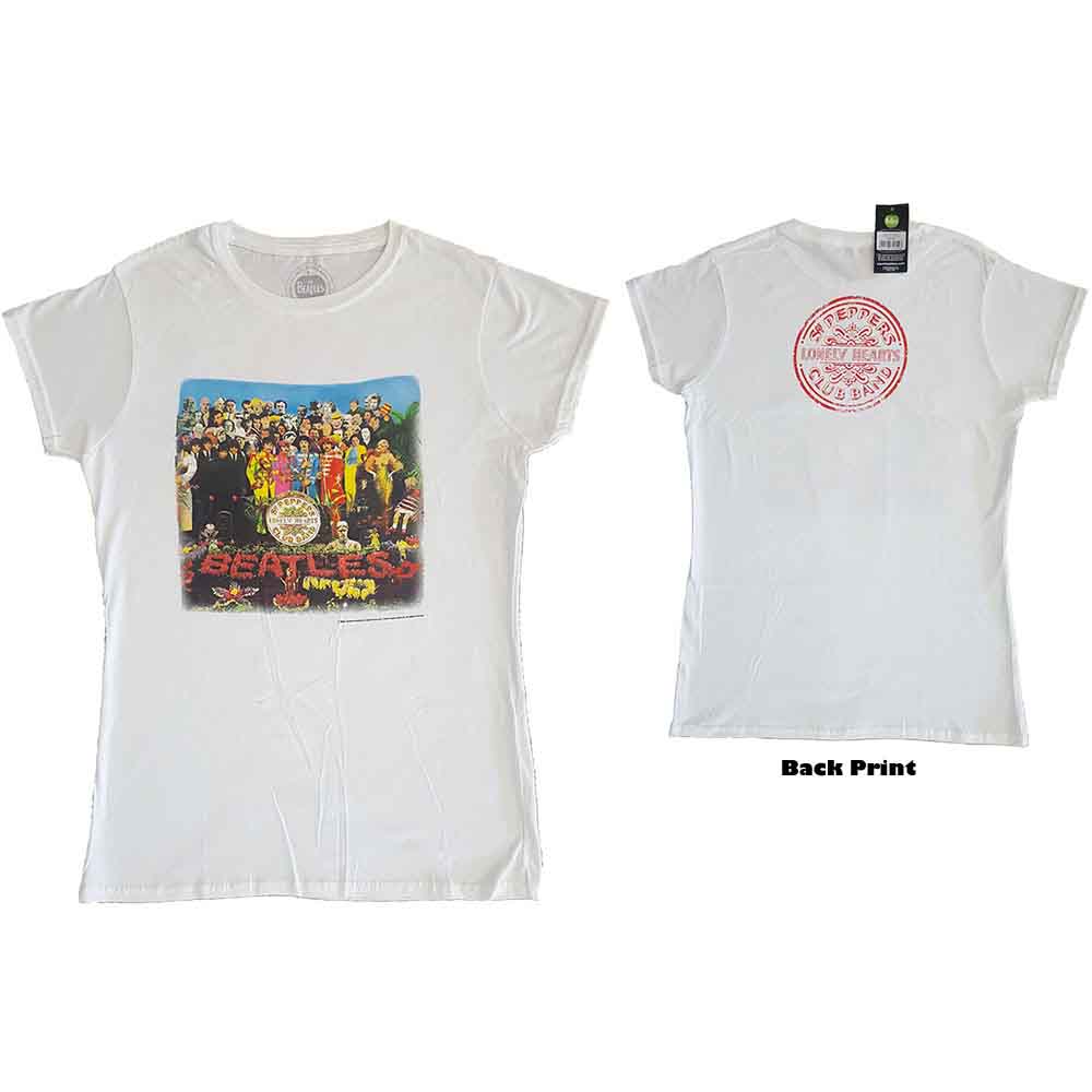 The Beatles Ladies Premium T-Shirt Sgt Pepper (Back Print) White (XL)