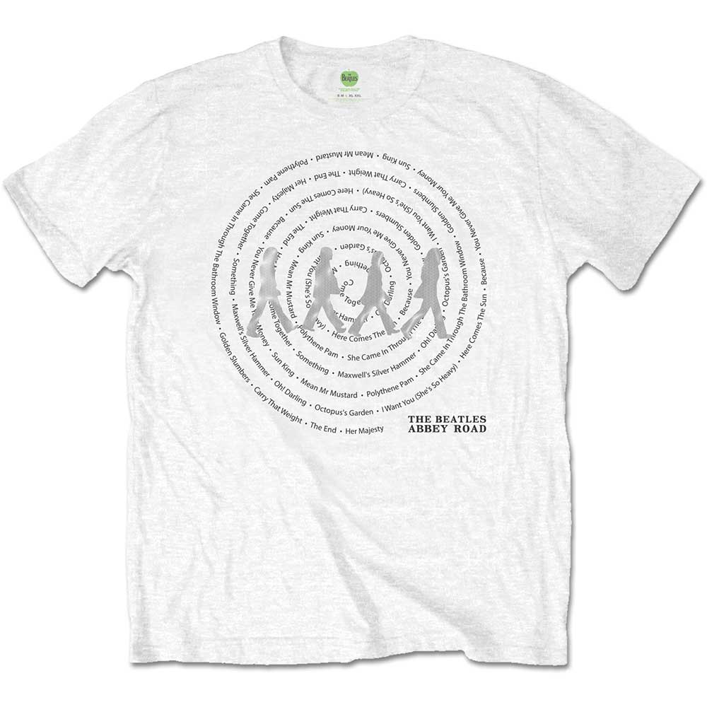 The Beatles Mens T-Shirt Abbey Road Songs Swirl White (S)