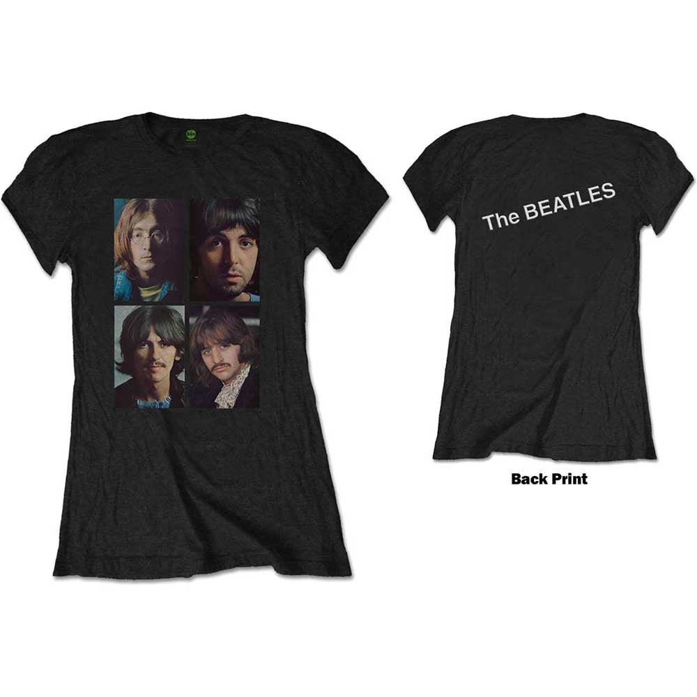The Beatles Ladies T-Shirt White Album Faces (Back Print) Black (XXL)
