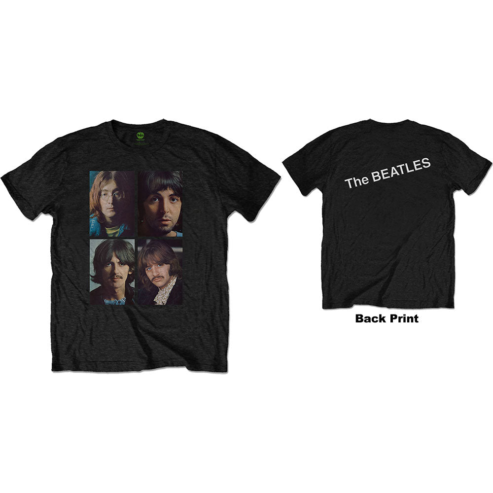 The Beatles Men's T-Shirt White Album Faces (Back Print) Black (L)