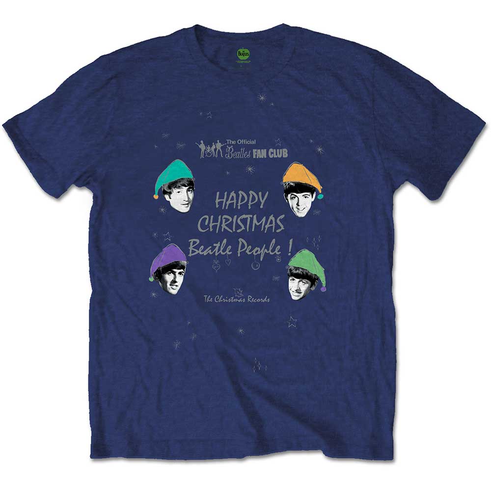 The Beatles Unisex T-Shirt Happy Christmas Blue (XXL)