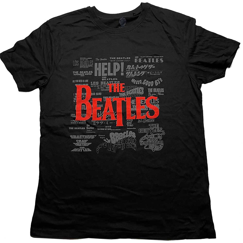 The Beatles Unisex T-Shirt Titles & Logos (Puff Print) Black (XL)