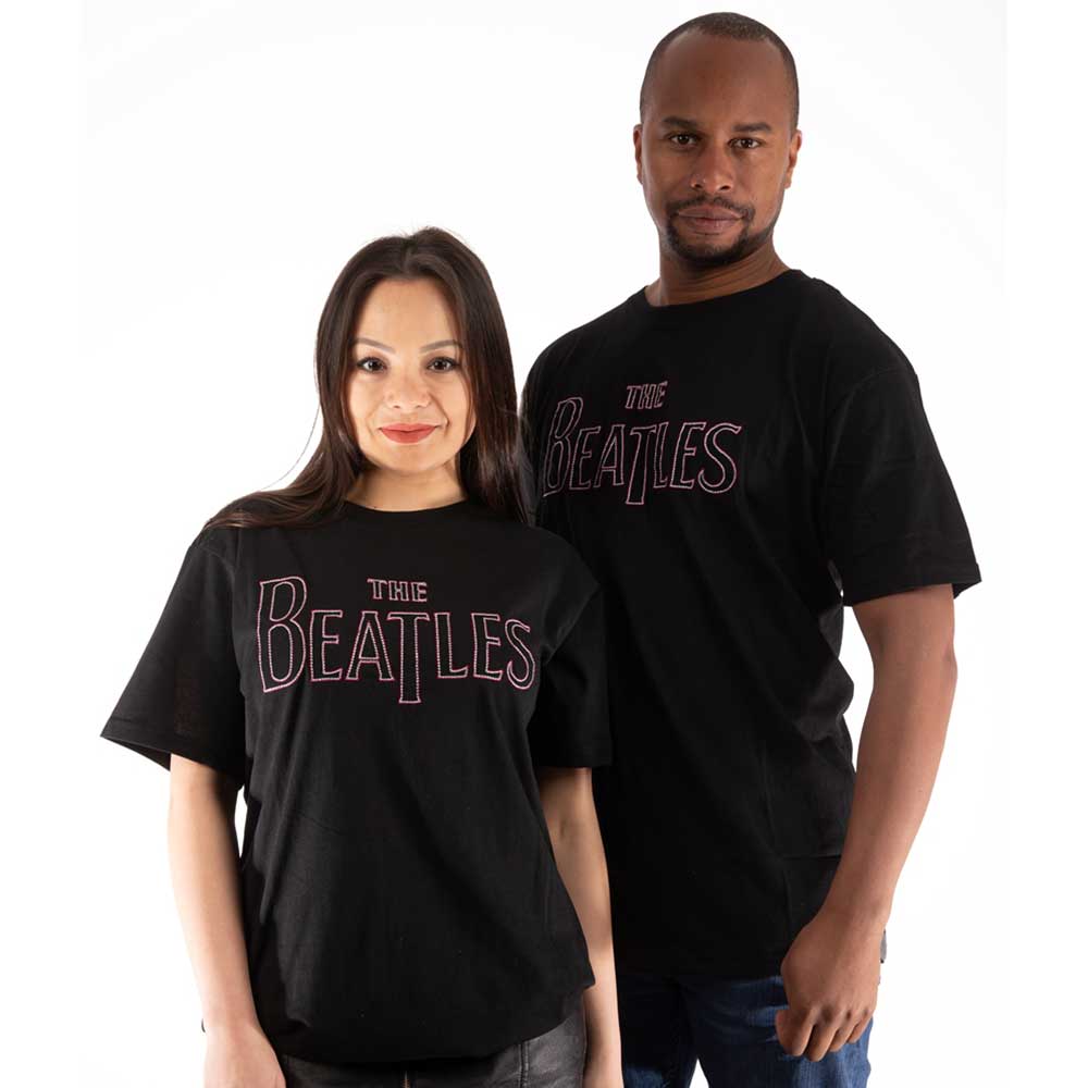 The Beatles Unisex T-Shirt Drop T Logo (Embroidered) Black (M)