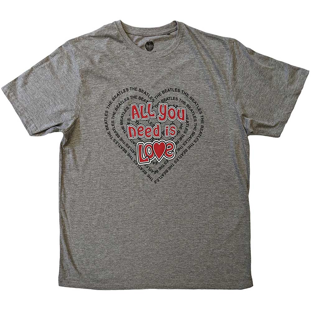 The Beatles Unisex T-Shirt All You Need Is Love Heart Grey (S)