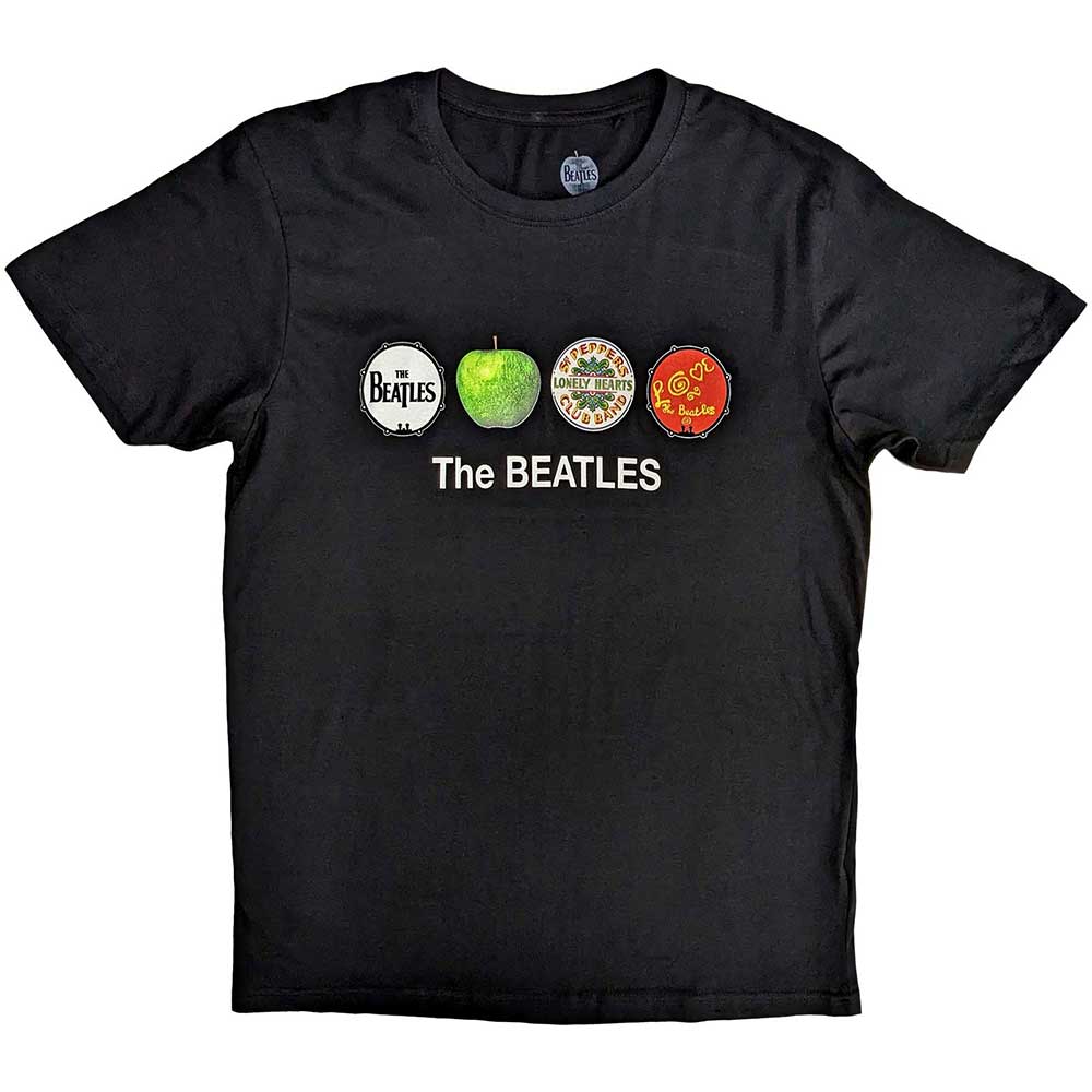 The Beatles Unisex T-Shirt Apple & Drums Black (S)