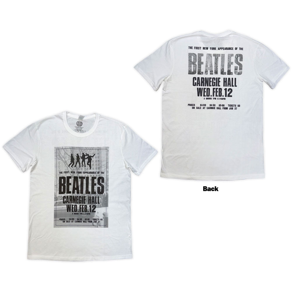 The Beatles Unisex T-Shirt Tour 64 Carnegie Hall (Back Print) White (M)