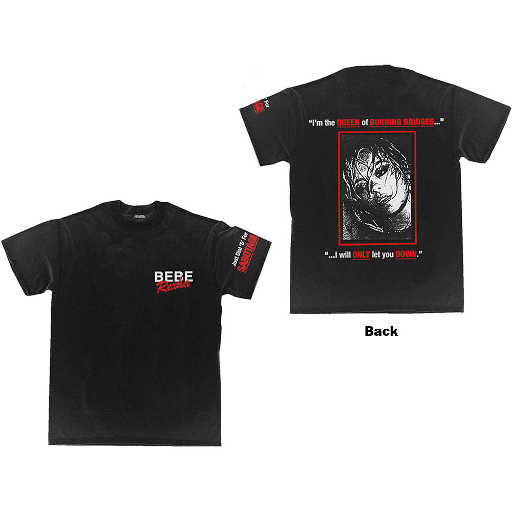 Bebe Rexha Unisex T-Shirt Queen of Sabotage (Back Print) Black (L)