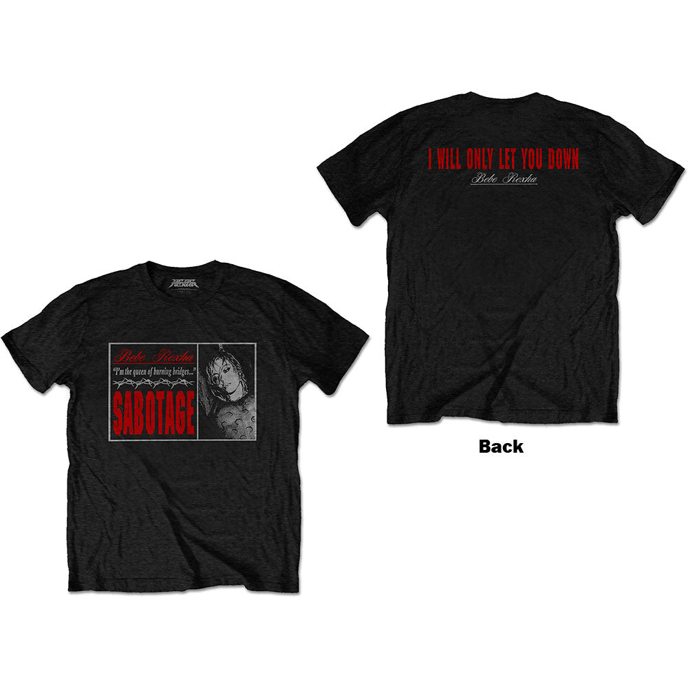 Bebe Rexha Unisex T-Shirt Sabotage Let You Down (Back Print) Black (XXL)