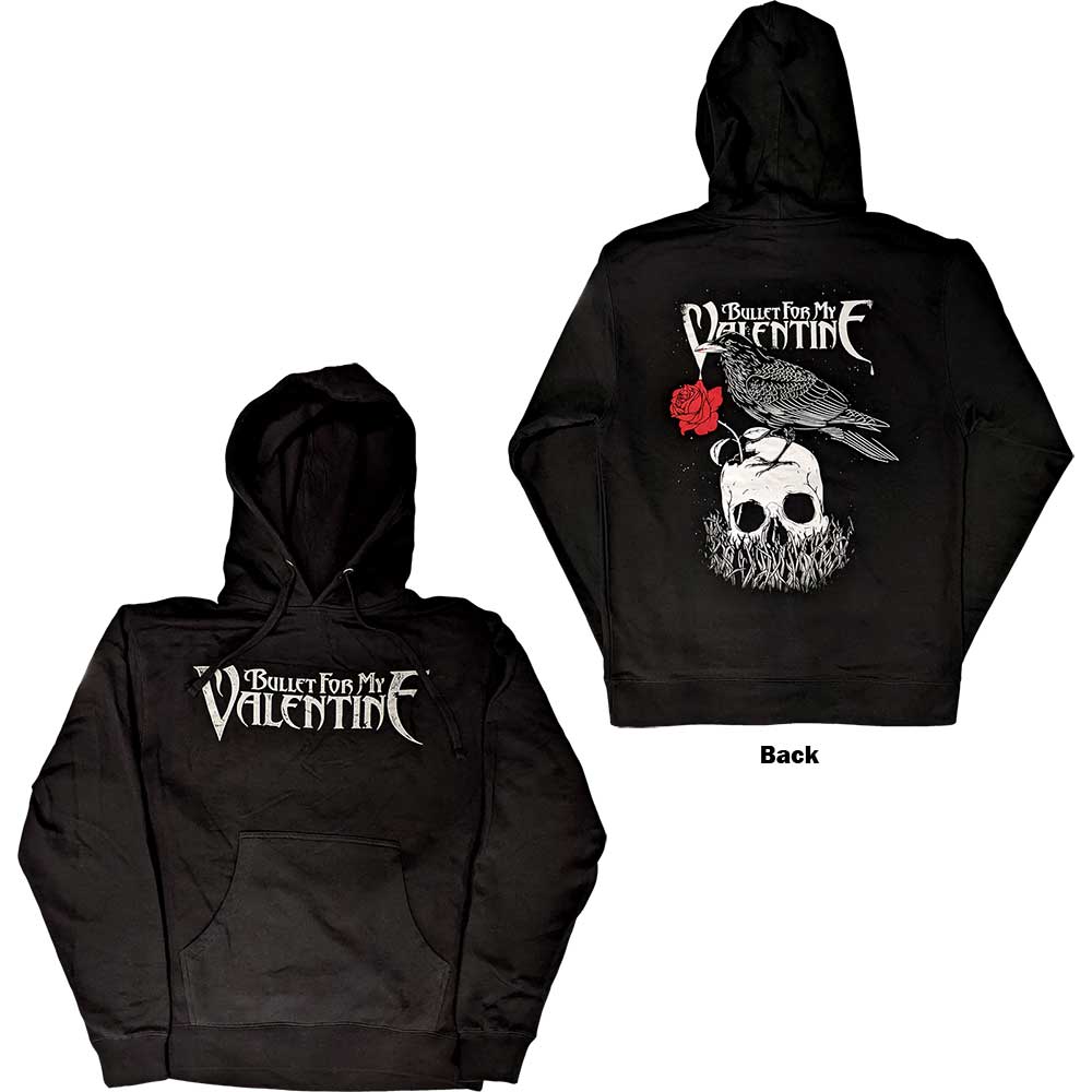 Bullet For My Valentine Unisex Pullover Hoodie Logo & Raven (Back Print) Black (L)