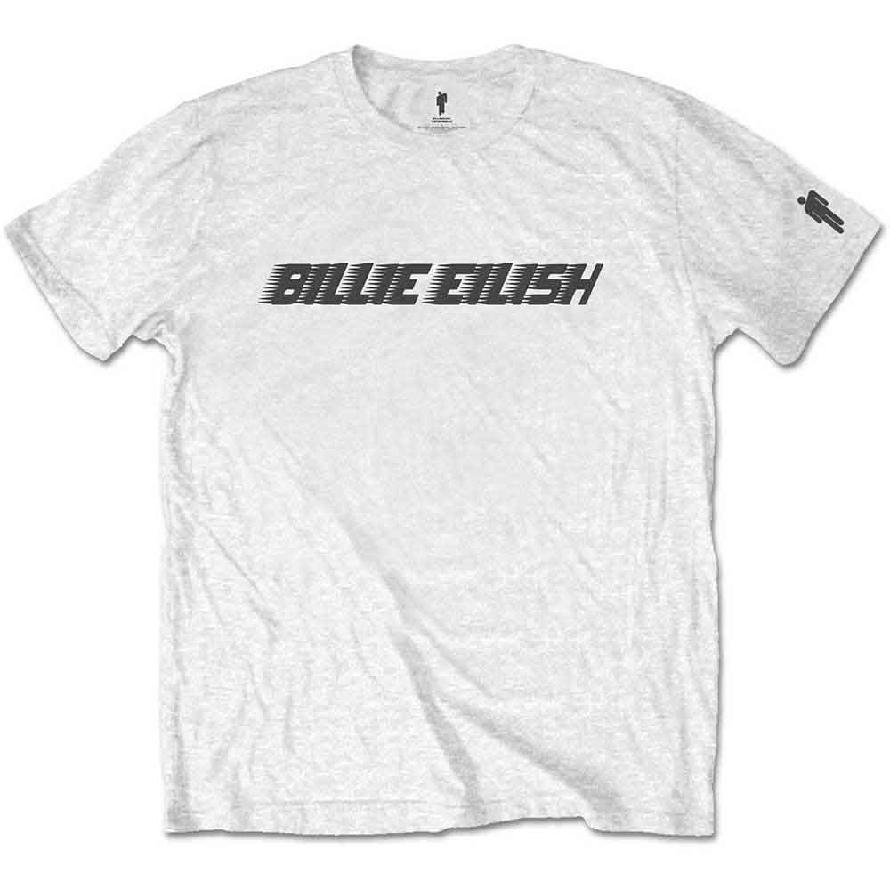 Billie Eilish Kids T-Shirt Black Racer Logo (Sleeve Print) White (9-10yrs)