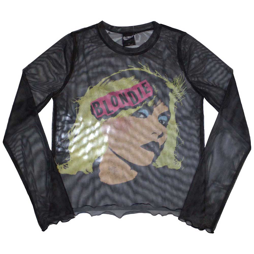 Blondie Ladies Long Sleeve T-Shirt Punk Poster (Mesh) Black (L)