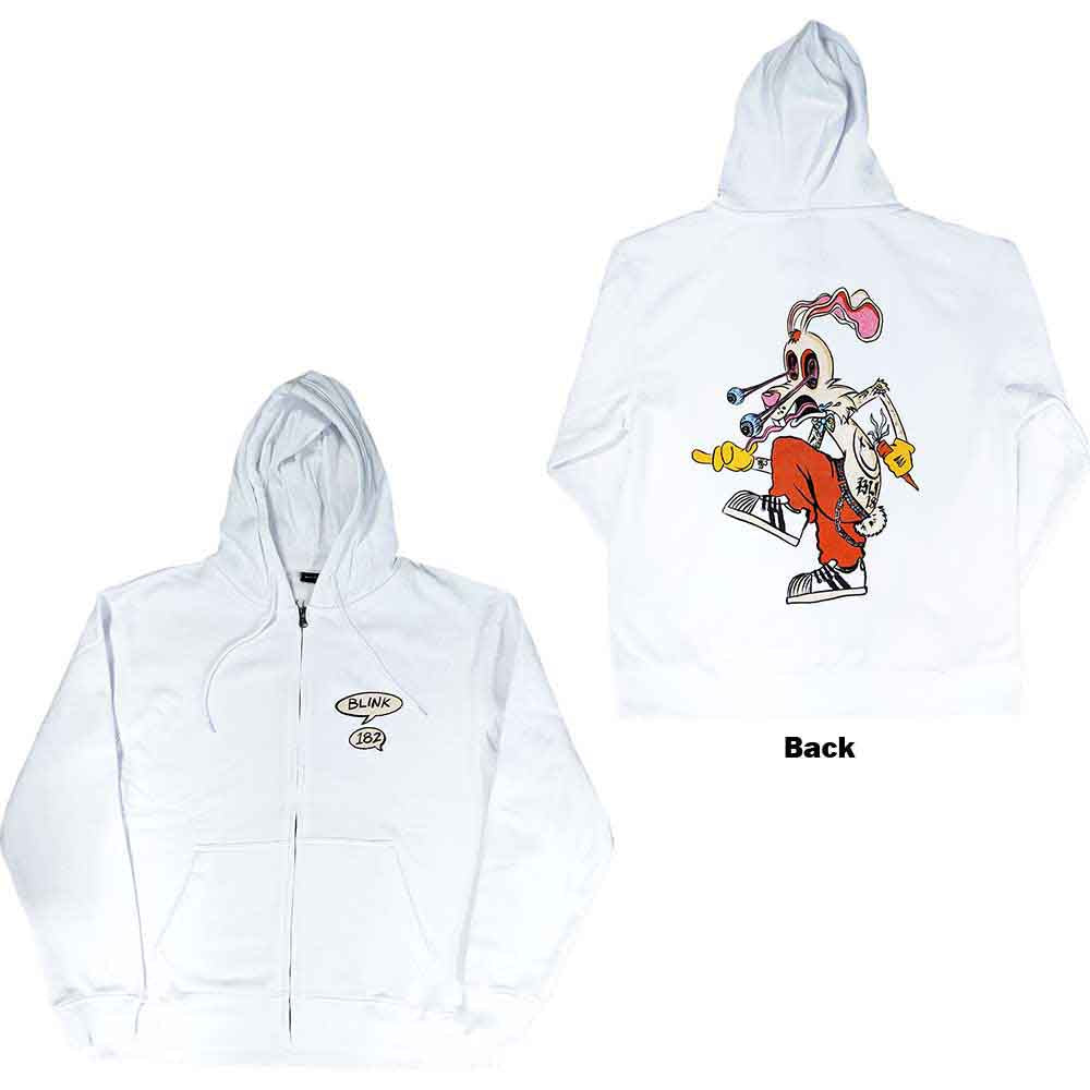 Blink-182 Unisex Zipped Hoodie Roger Rabbit (Back Print) White (M)