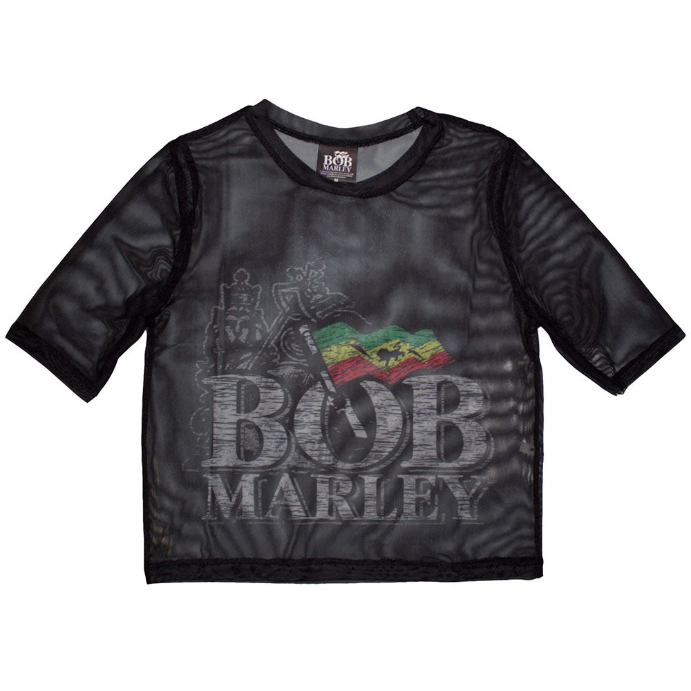 Bob Marley Ladies Crop Top Logo (Mesh) Black (S)
