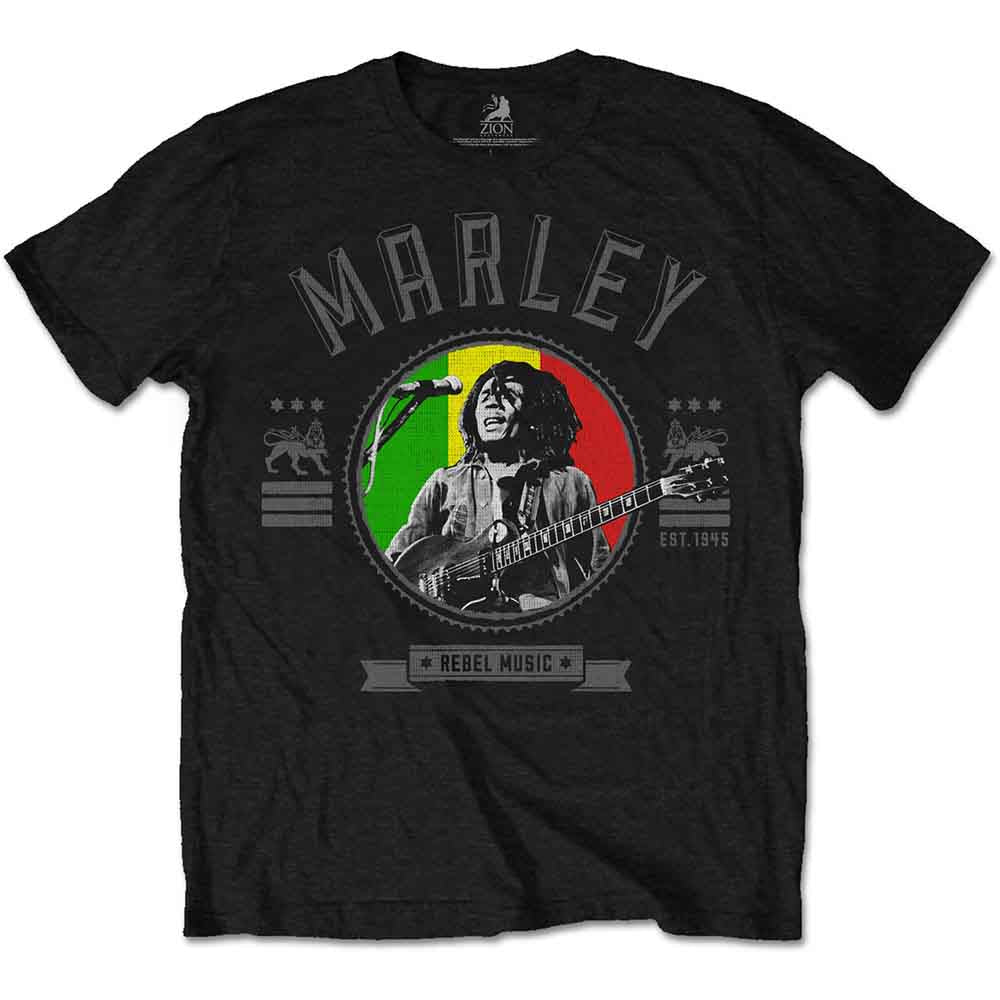Bob Marley Men's T-Shirt Rebel Music Seal Black (XL)