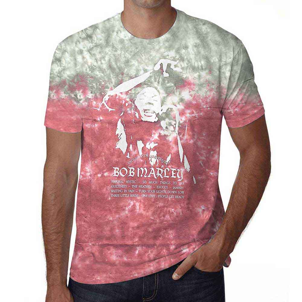 Bob Marley Unisex T-Shirt Exodus Playlist (Dye-Wash) Red (S)