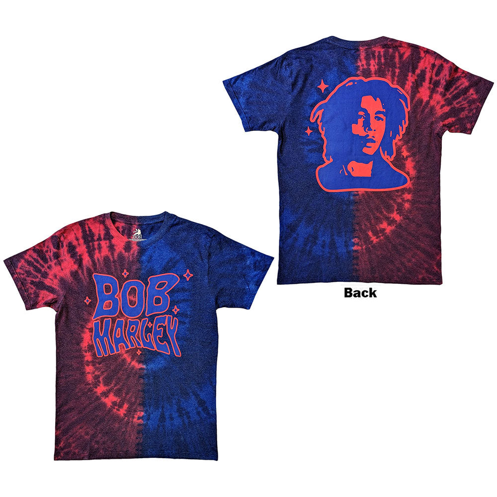 Bob Marley Unisex T-Shirt Trippy Text (Back Print & Wash) Red/Blue (M)