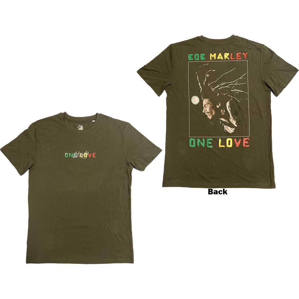 Bob Marley Unisex T-Shirt One Love Dreads (Back Print) Green (XL)