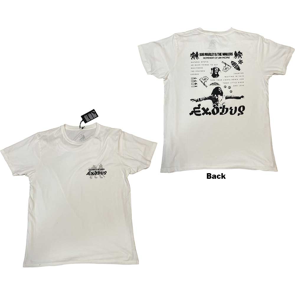 Bob Marley Unisex Organic T-Shirt Exodus Tracklist (Back Print) White (XL)