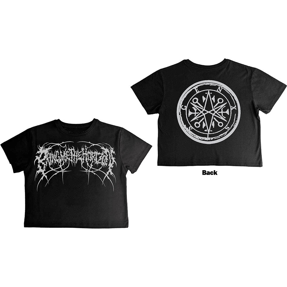 Bring Me The Horizon Ladies Crop Top Metal Logo Genxsis (Back Print) Black (XL)