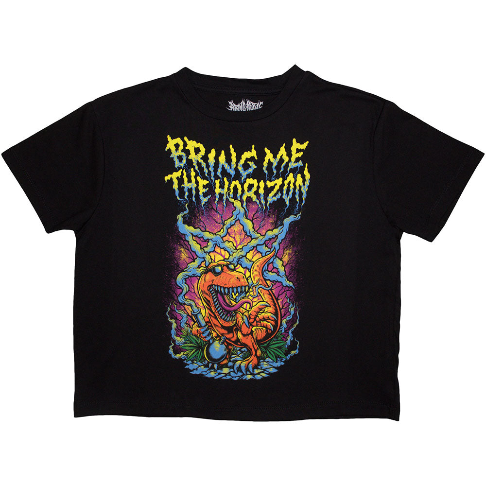 Bring Me The Horizon Ladies Crop Top Smoking Dinosaur Black (M)