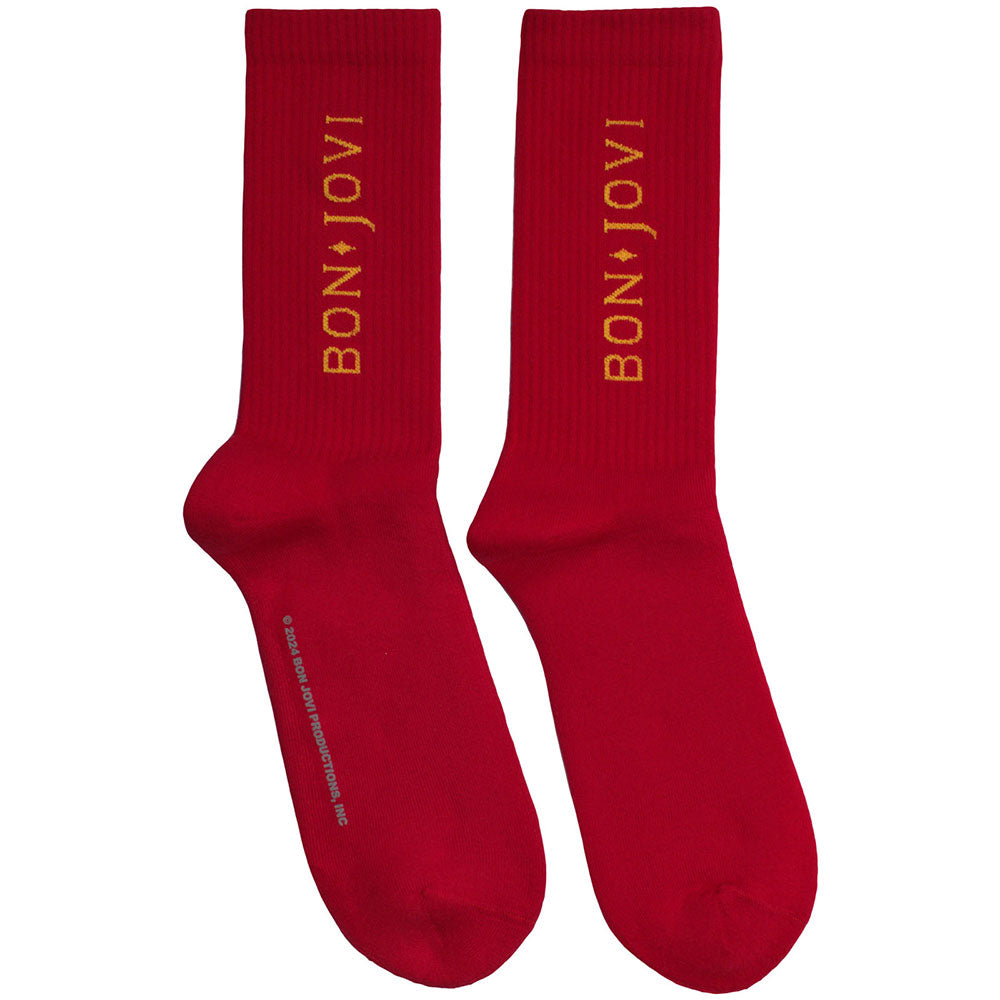 Bon Jovi Unisex Terry Socks Original Logo Red (UK Size 7-11)