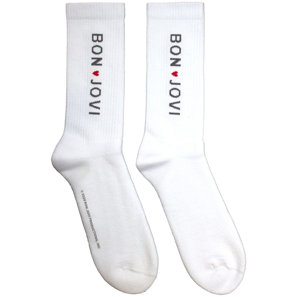 Bon Jovi Unisex Terry Socks Heart White (UK Size 7-11)