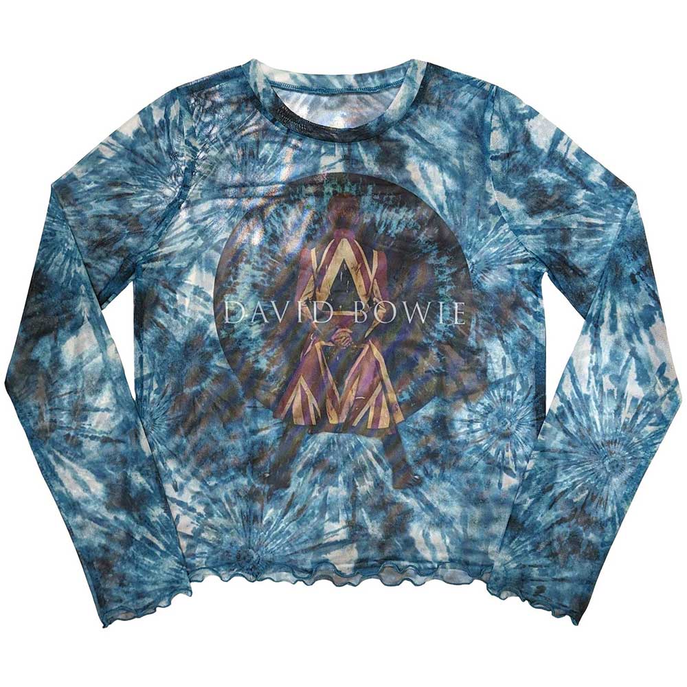 David Bowie Ladies Long Sleeve T-Shirt Live & Well (Mesh) Blue (M)