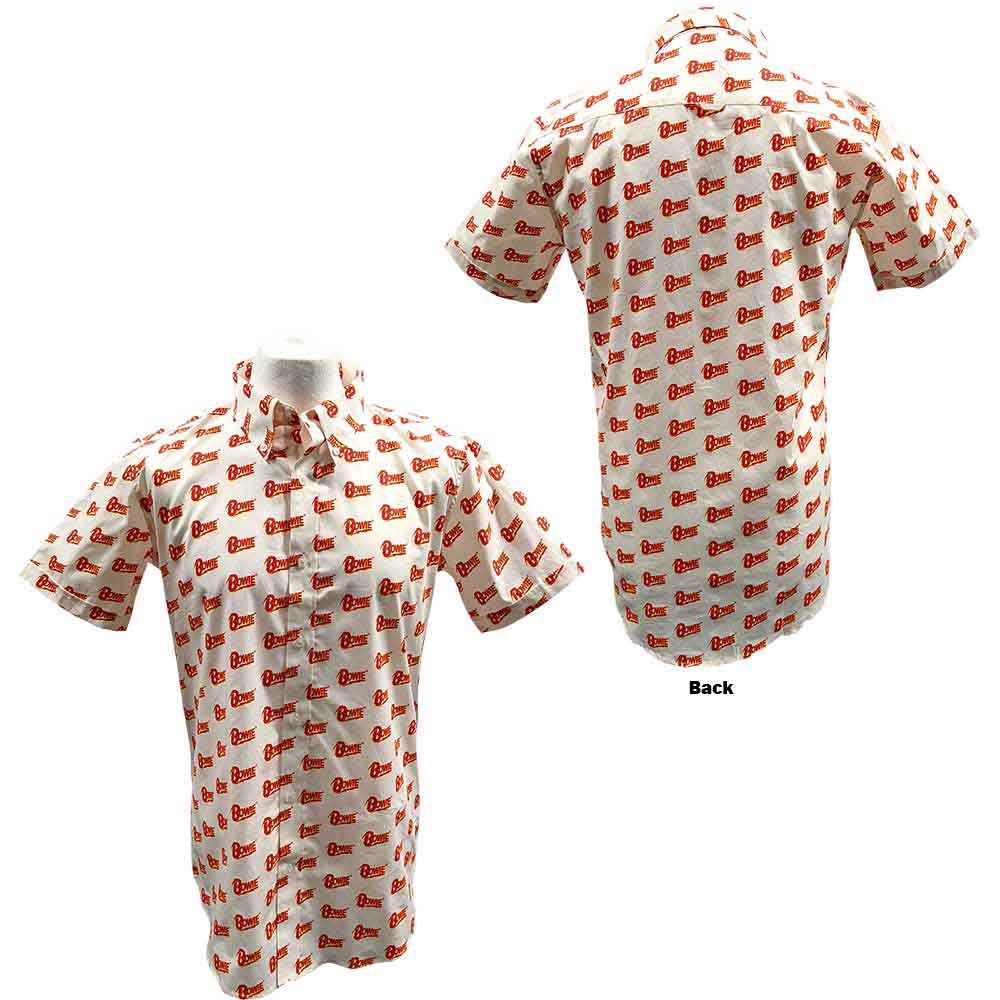 David Bowie Unisex Casual Shirt Logo Pattern White (L)